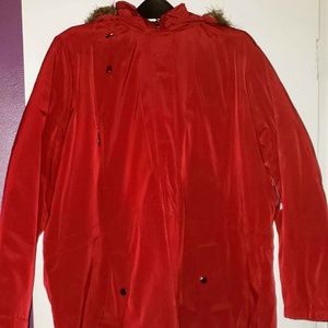 Warm Red Winter Coat with Fur Lining